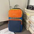 Sac à dos en nylon multicolore orange et bleu avec détails à carreaux stylés - Orange Sans Pendentif