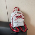 Mini zaino bianco stile preppy con motivi a fiocco rosso e spalline a contrasto - Rosso Vino Grande