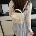 Mini mochila de cuadros beige con amuleto de oso y cierre magnético hebilla - Blanco Roto