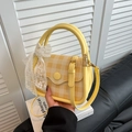 Sac bandoulière à carreaux jaunes avec nœud en dentelle blanche et boucle dorée - Jaune