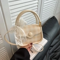 Mini sac à main beige à carreaux avec nœud en dentelle blanche et bandoulière réglable - Blanc