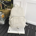 Light beige lightweight nylon backpack with minimalist design and elastic bungee cords - Large / White