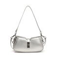 Moderne minimalistische silberne Schultertasche mit Metall-Finish und Drehverschluss - Glänzender Silber Stil 1 (Z-FOU-1095)