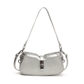 Minimalistische silberne Pailletten-Schultertasche für Damen mit modischem Metalldrehverschluss - Silber Feiner Glitzer Stil 4 (Z-FOU-1095)