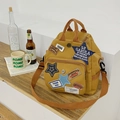 Sac à dos en toile jaune moutarde vintage avec écussons rétro et sangles réglables - Jaune Gingembre