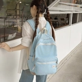 Sac à dos en nylon bleu clair résistant à l'eau avec poches multiples et sangles beige - Bleu