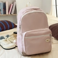 Sac à dos en nylon rose imperméable avec base grise et doubles poches pour voyage ou école - Rose