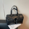 Bolso de viaje grande de cuero PU negro con bolsillos de cremallera para deporte - Negro