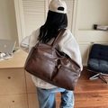 Bolso de viaje grande de cuero sintético marrón con varios bolsillos para negocios - Marrón