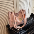 Borsa tote rosa in pelle sintetica con simpatiche toppe a forma di cane - Rosa