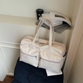 Bolso de viaje de cuero blanco crema con múltiples bolsillos con cremallera y asas - Blanco Roto