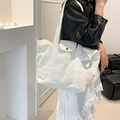 Bolso tote de lona marfil de gran capacidad con correas anchas para el trabajo diario - Blanco