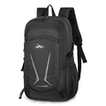 Black 40L waterproof outdoor travel backpack featuring 40L capacity and mountain logo - Obsidian Black