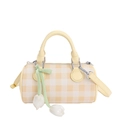 Borsa a cilindro a scacchi gialli e bianchi con ciondolo a forma di tulipano - Grande / Giallo
