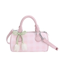 Borsa Boston a scacchi rosa con ciondoli a tulipano e tracolla regolabile da donna - Grande / Rosa