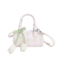 Sac cylindrique à damier crème et jaune avec nœud vert et breloque tulipe élégante - Petit / Blanc