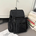 Waterproof black outdoor backpack with drawstring closure and large front pocket - Black