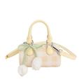 Sac cylindrique à carreaux jaune clair avec nœud vert et breloques tulipes - Petit / Jaune