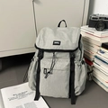 Light grey nylon hiking backpack with black DAPJ logo and side drawstring pockets - Gray