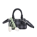 Sac cylindrique à carreaux noir et gris à la mode avec un pendentif tulipe blanche - Petit / Noir