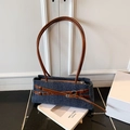 Blue denim underarm bag with brown leather belt details and metallic silver buckles - Blue/Brown (Without Pendant)