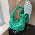 Quilted bright green puffer hobo bag with cloud-like texture and large capacity - Green