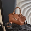 Caramel brown pebbled leather tote bag with knotted handle and silver metal accents - Brown