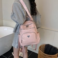 Pink lychee texture backpack with ethnic style wide strap and multi-pocket design - Pink