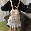 Chic cream white PU leather backpack for women with pebbled texture and multi-pockets - Off White