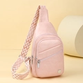 Pink PU leather crossbody chest bag featuring a stylish wide geometric jacquard strap - Pink