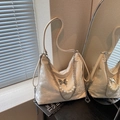 Chic cream-white oversized hobo bag with floral jacquard texture and butterfly pendant - Off White