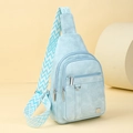 Light blue crossbody chest bag with decorative woven strap and multi-pocket design - Blue
