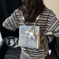 Light blue denim backpack with cream trim and a silver star charm for casual wear - Silver (With Charm)