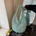 Minzgrüne Häkel-Stricktasche mit hohlem Webmuster und innenliegendem Kordelzugbeutel - Grün