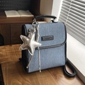 Blue denim crossbody bag with black leather trim and a silver star charm accessory - Black (with Pendant)