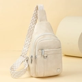 Chic beige crossbody chest bag with jacquard strap and matte finish for women - Off White