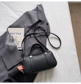 Classic black lychee pattern leather pillow bag with silver hardware and shoulder strap - No Pendant / Black