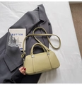 Lime green pebbled leather pillow bag with double handles and adjustable crossbody strap - No Pendant / Green