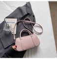 Pink lychee grain leather Boston bag with silver hardware and detachable strap - No Pendant / Purple