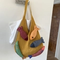Sac cabas en tricot jaune avec charms de poissons colorés et doublure en tissu blanc - Jaune