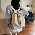 Sac à dos à cordon beige clair en nylon avec poches avant symétriques pour voyage - Blanc Cassé