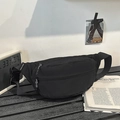 Fashionable black waterproof nylon waist bag with moon shape and woven puller cord - Black