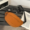 Fashionable orange-brown nylon waist bag with adjustable black strap and woven zipper pull - Brown