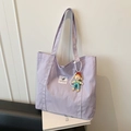 Bolso tote de lona morado minimalista con correas anchas y un lindo colgante de dibujos - Estilo Con Colgante / Púrpura Con Colgante