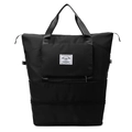 Large black water-resistant travel bag with expandability and Hong Fu logo label - Black