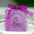Hollow laser-cut purple gift box with Love design and elegant purple organza ribbon - Dark Purple