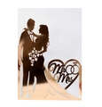 Detail of rose gold laser cut wedding sign featuring Mr & Mrs heart and couple silhouette - Reflective Rose Gold