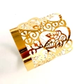 Golden hollow heart and leaf metal napkin ring made of laser-cut stainless steel - Reflective Gold