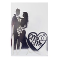 Elegante topper per torta nuziale in acrilico nero con sagome di sposi e scritta Mr & Mrs - Argento Riflettente