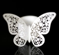 Detalle macro de servilletero de mariposa blanca cortado con láser y motivos florales - Blanco